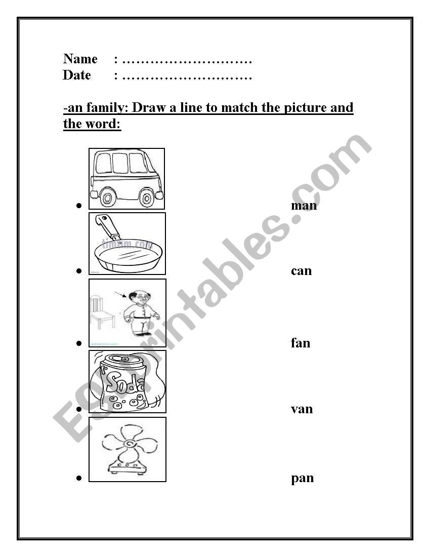 English worksheets: -an word family 2