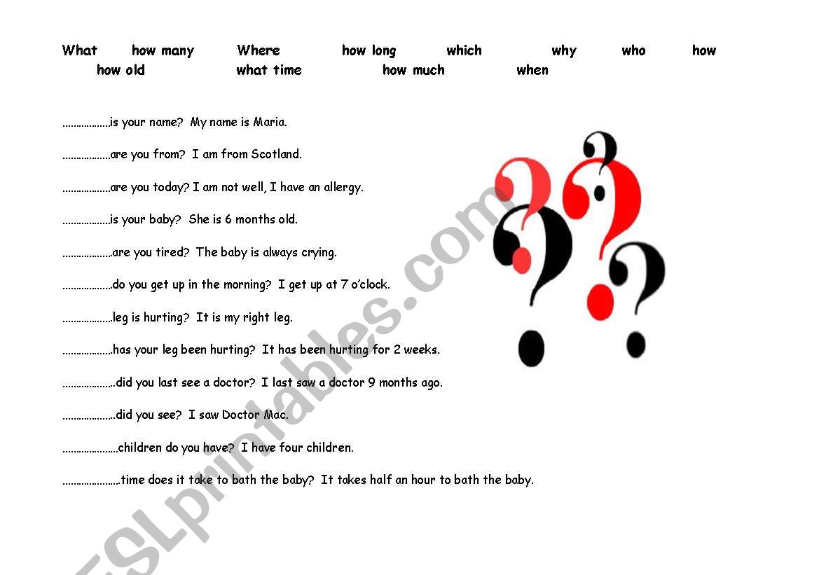 Practise question words worksheet