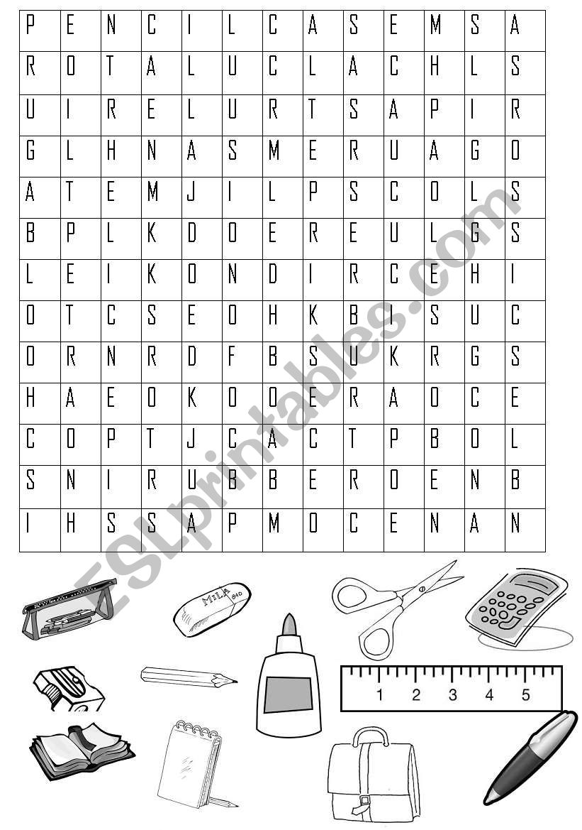 school objects worksheet