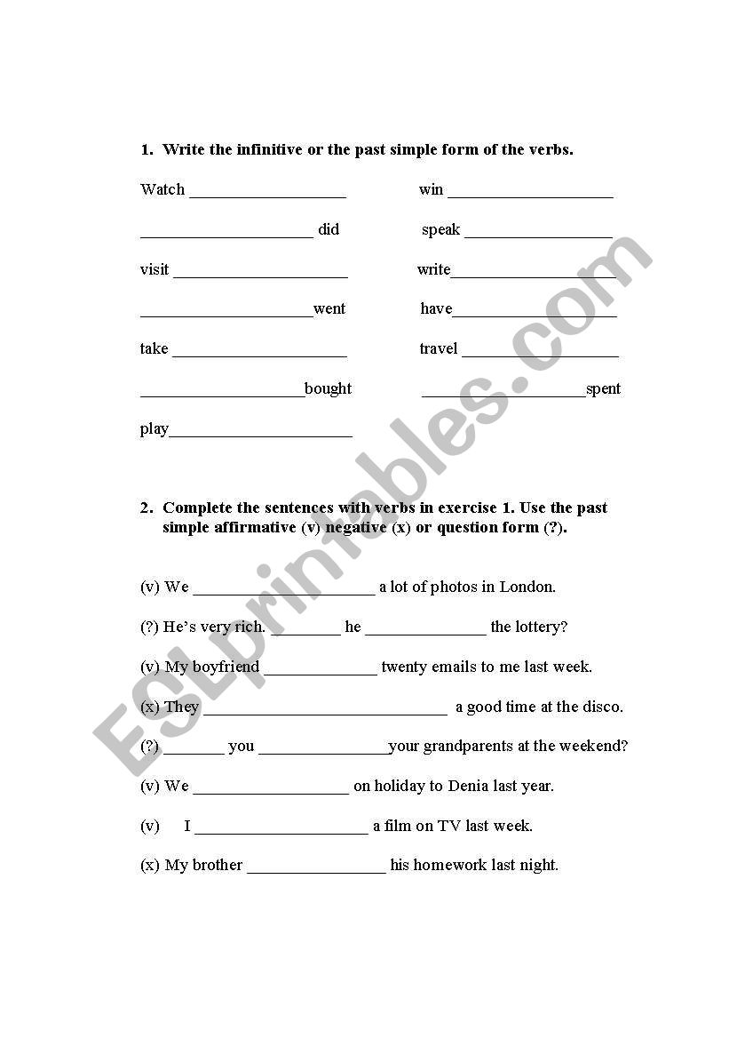 Past simple worksheet