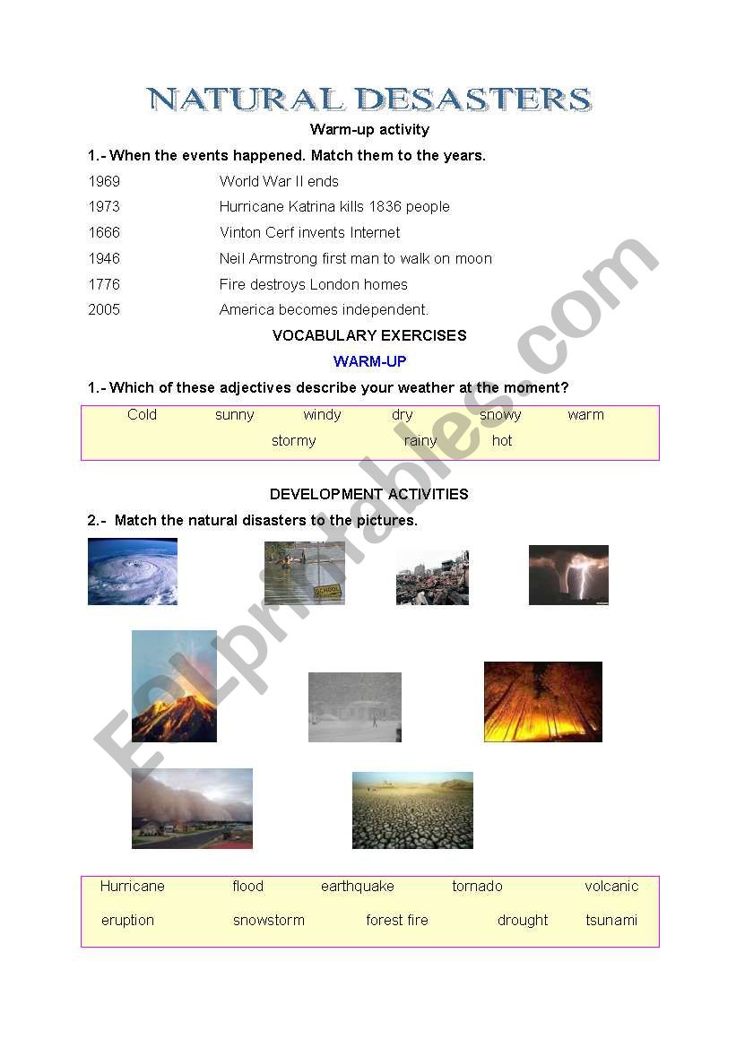 Natural disaster worksheet