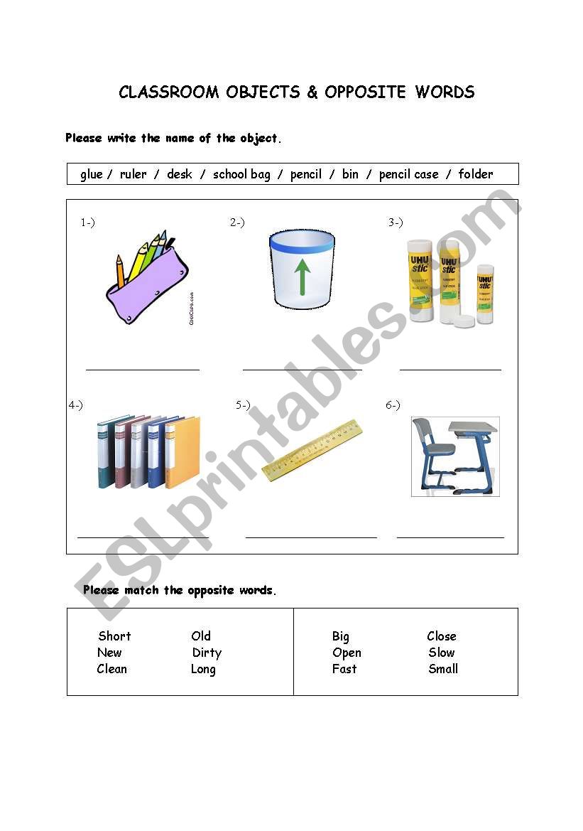 classroom objects worksheet