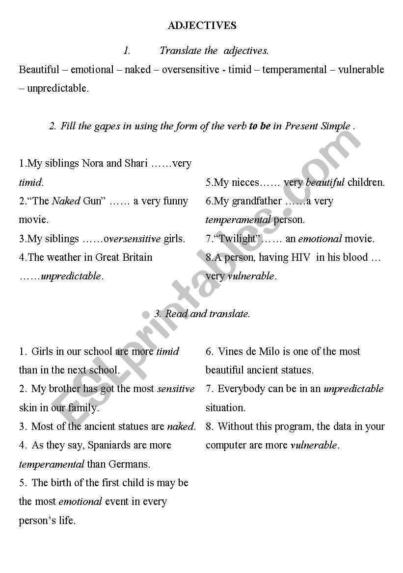 Adjectives worksheet