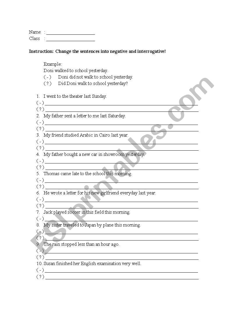 Exercise Simple Past worksheet