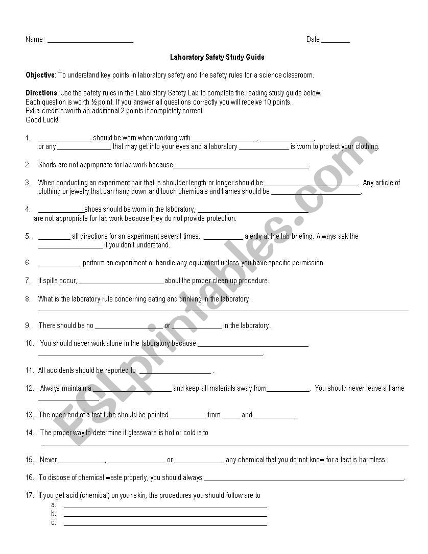 Safety Rules Review Sheet worksheet