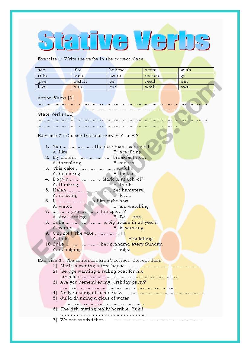 Stative Verbs ESL Worksheet By Emmab