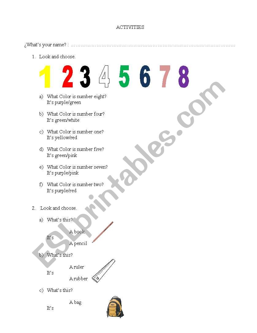 Numbers, colours and classroom objects