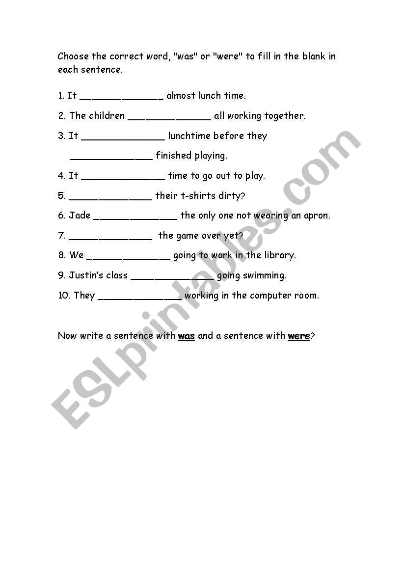 Using was and where worksheet