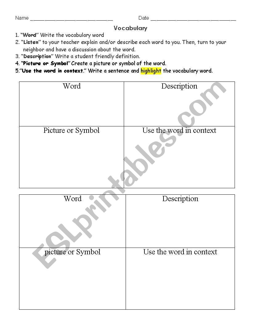 Vocabulary worksheet