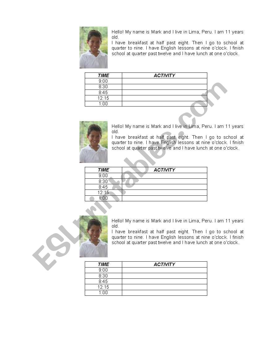 Routines worksheet