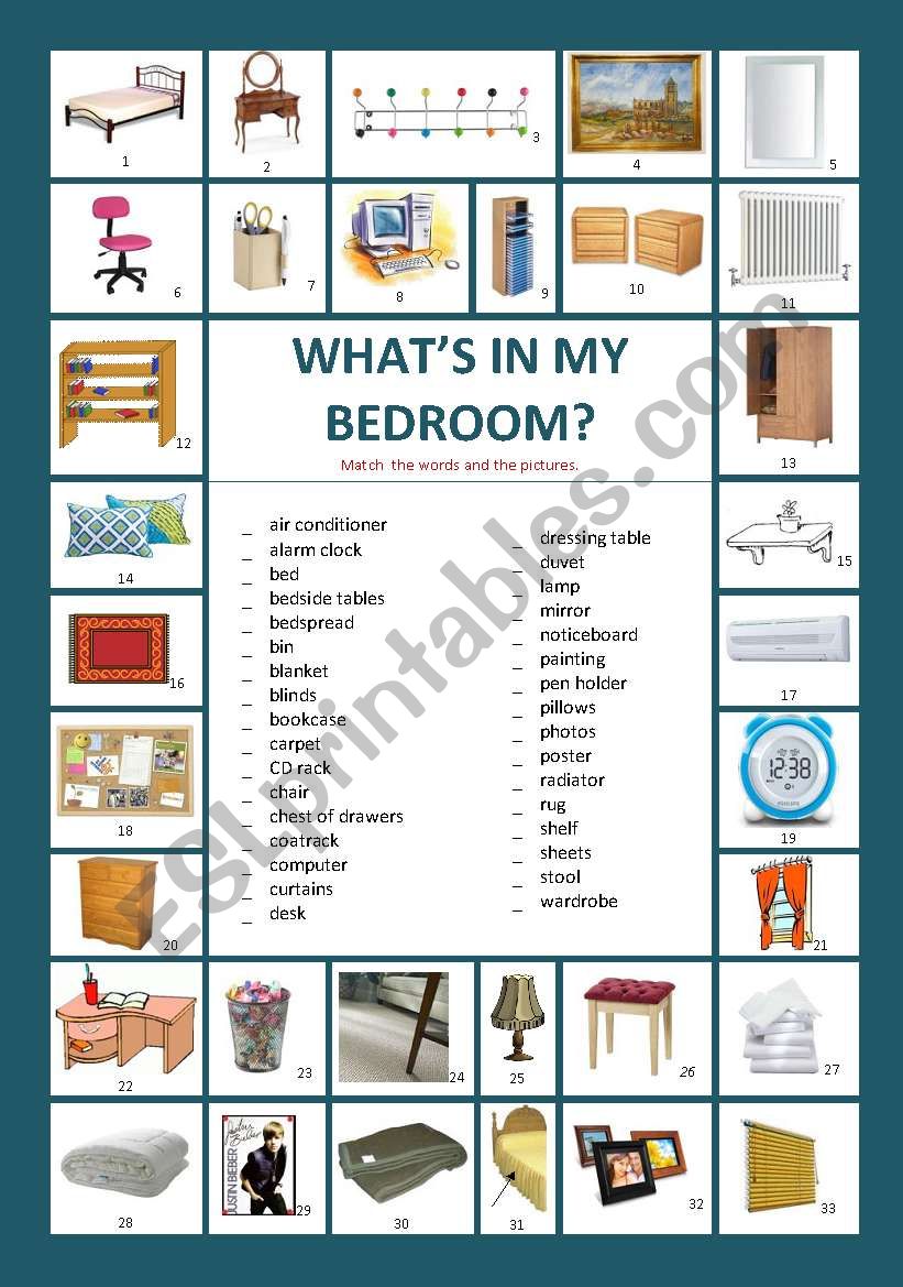 What´s in my bedroom? - ESL worksheet by raquelb