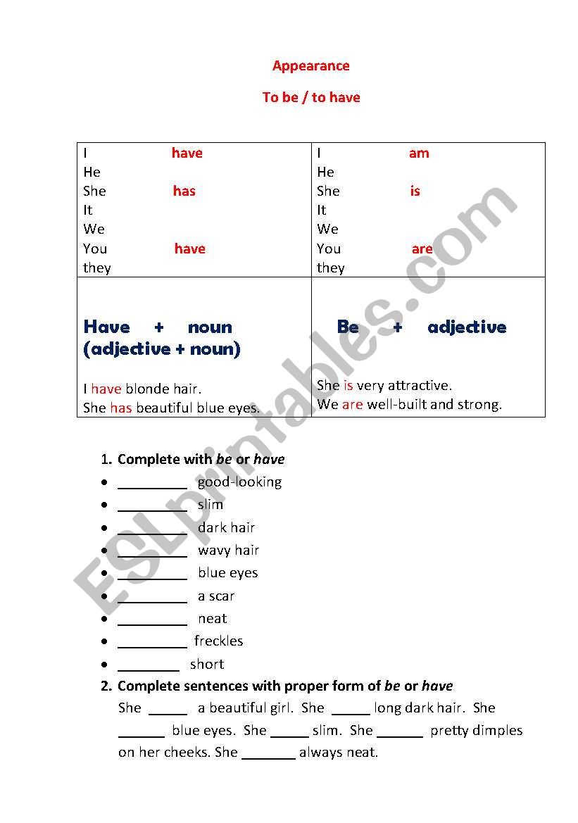 Be and have worksheet