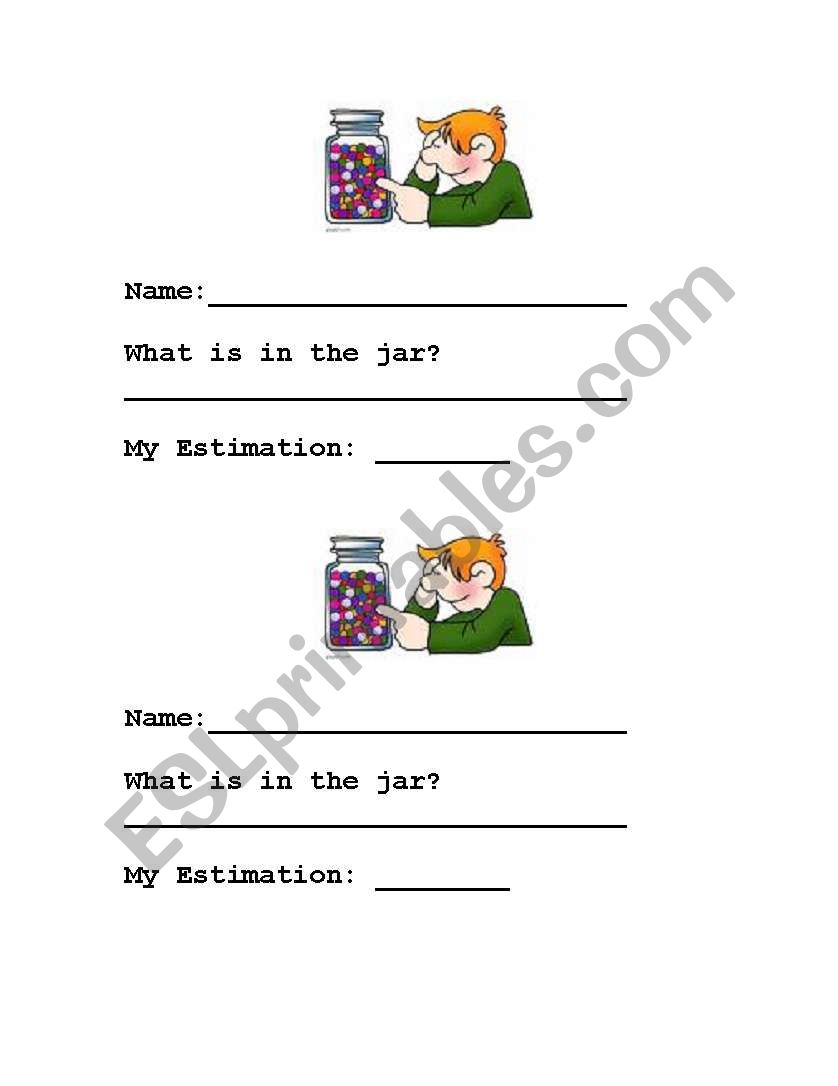 Estimation jar worksheet