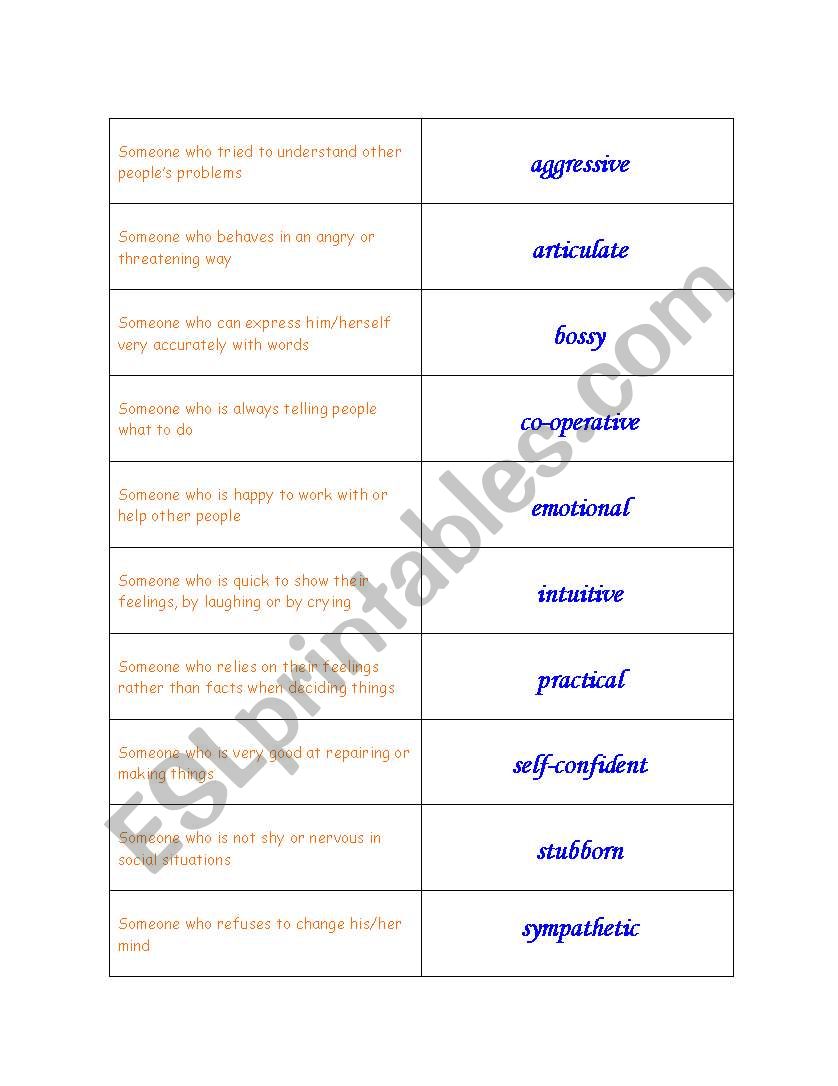Qualities of Mind Dominoe worksheet