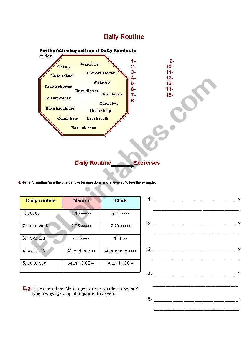 Daily Routine Liveworksheets
