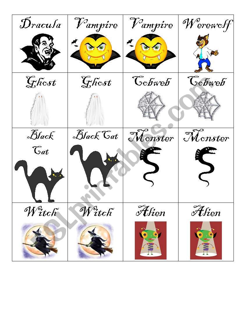 Halloween Matching Card Game worksheet