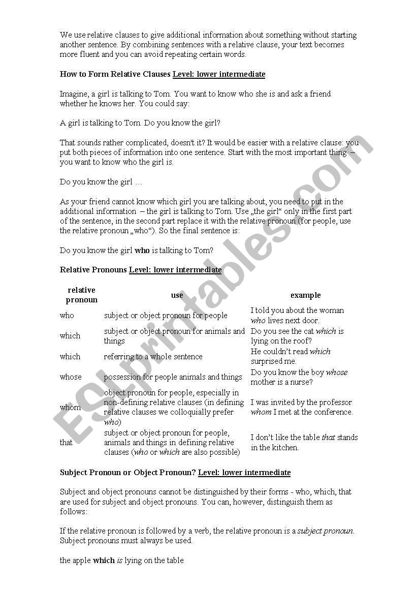 Relative clauses worksheet