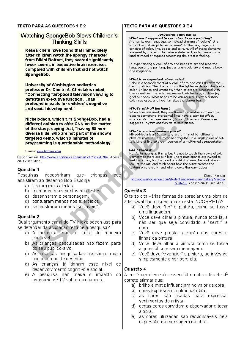 Simulado ENEM  worksheet