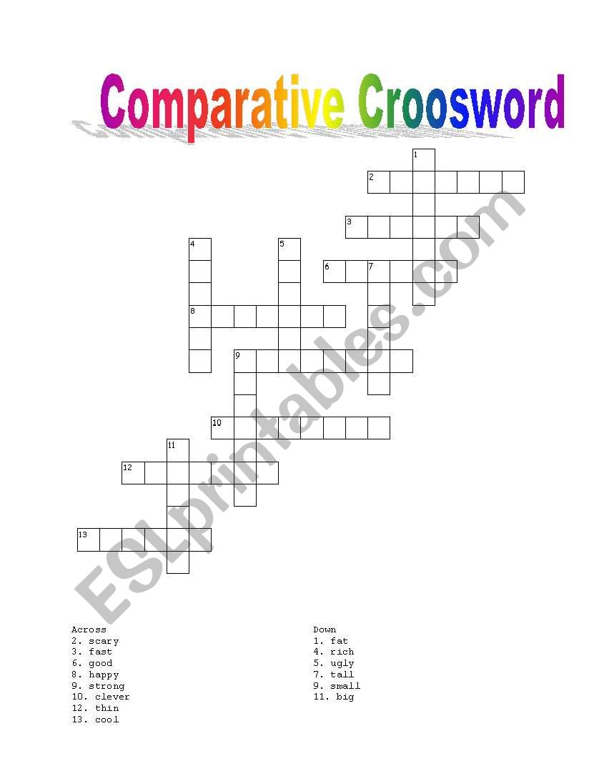 Comparative crossword worksheet