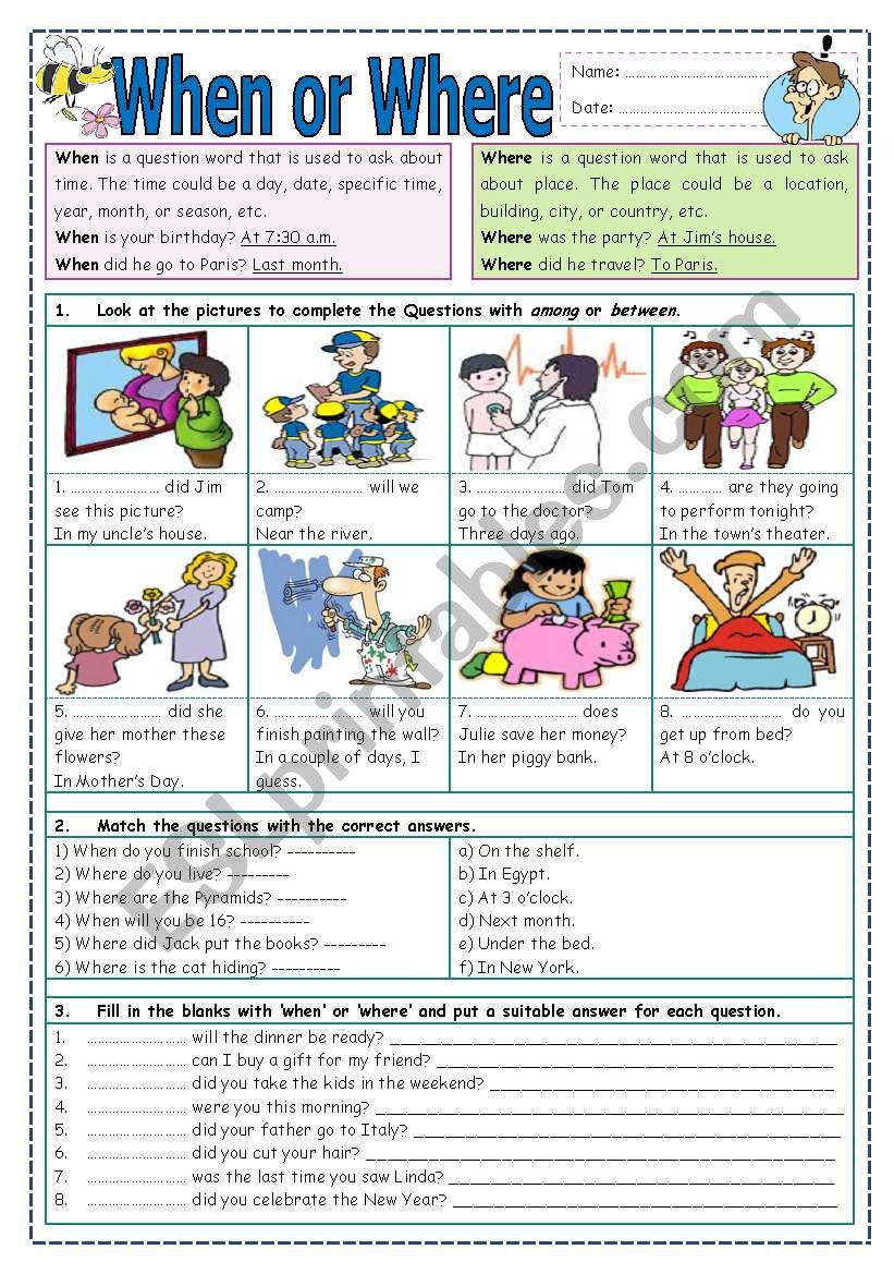 When or Where? worksheet