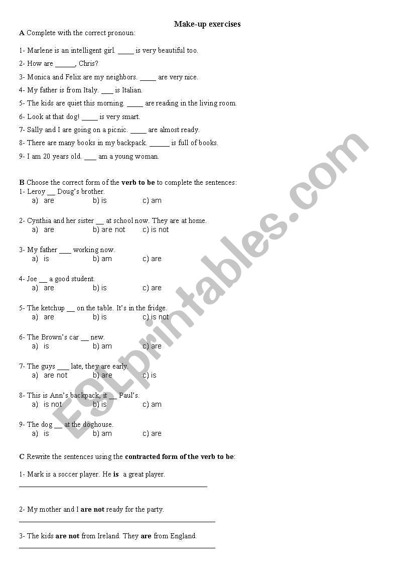 make-up exercises worksheet