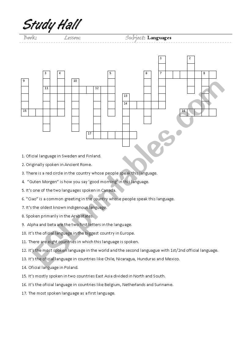 Nationalities Cross Puzzle worksheet