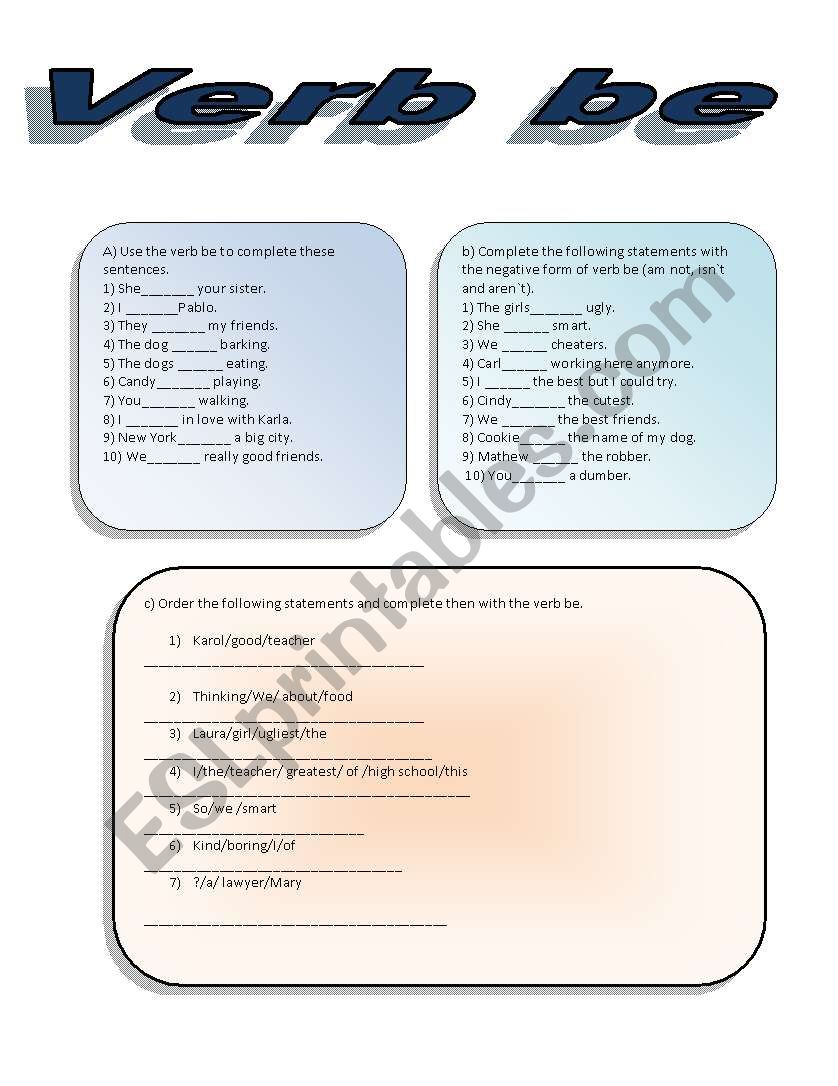 verb be worksheet