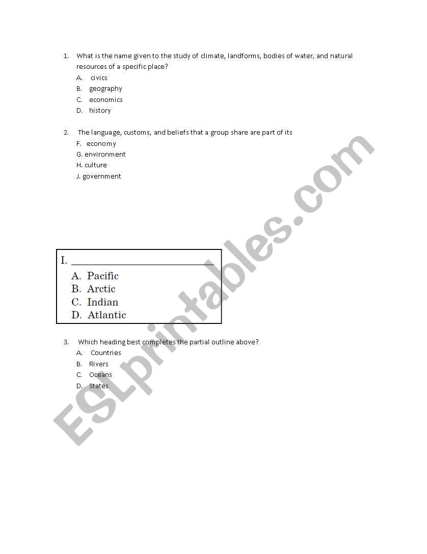 Geography quiz worksheet