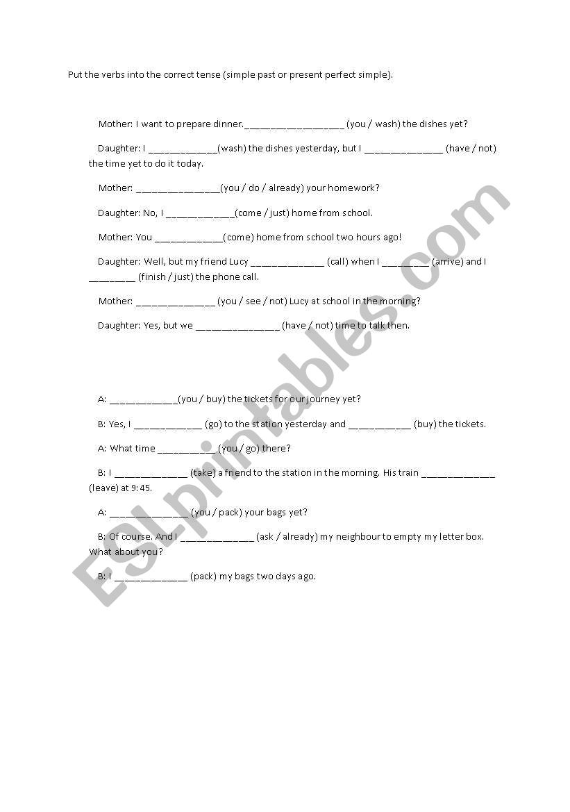 Present Perfect Simple Past worksheet