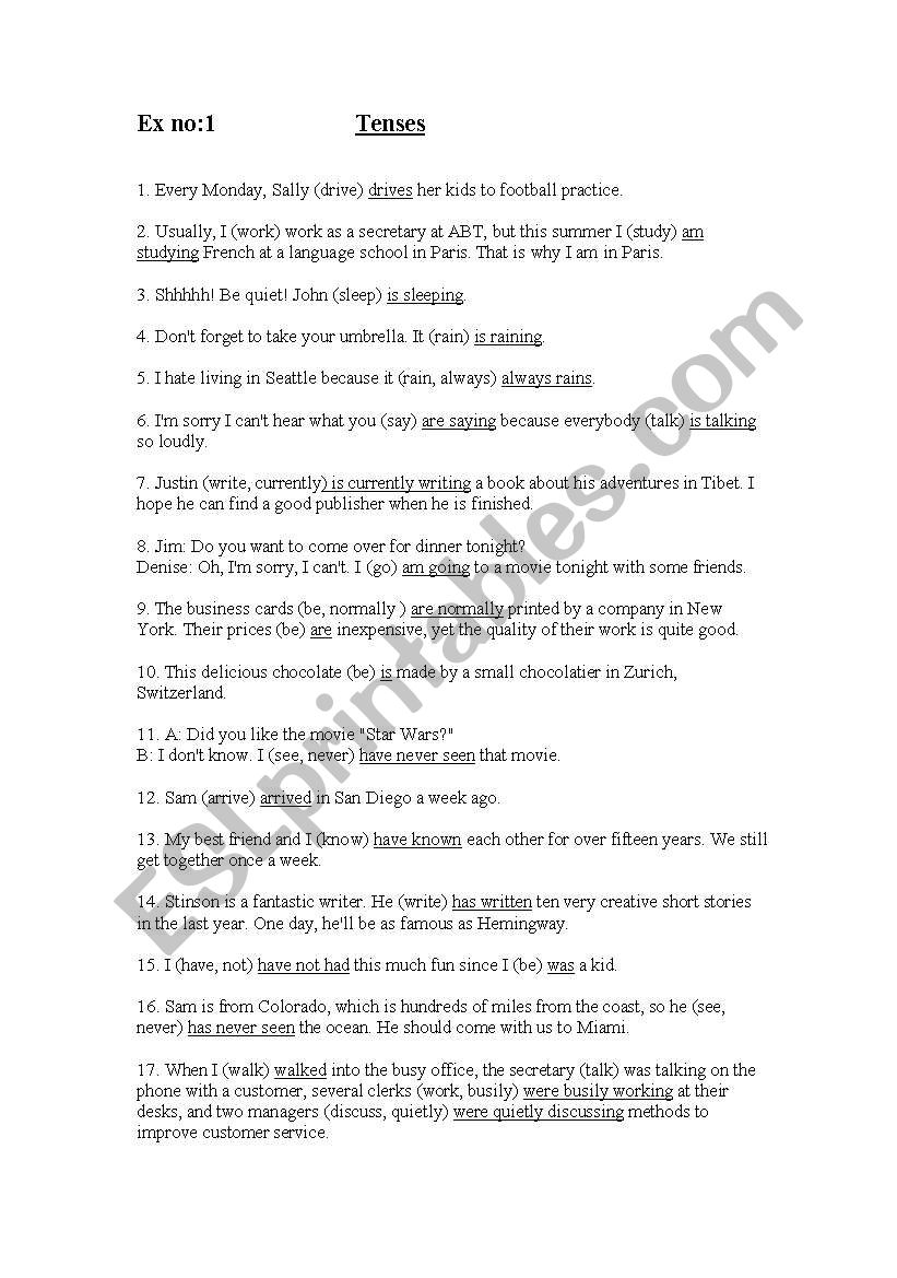 tenses worksheet