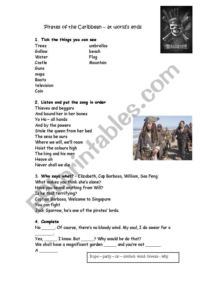 Pirates of the caribbean - At the world´s ends - ESL worksheet by ...