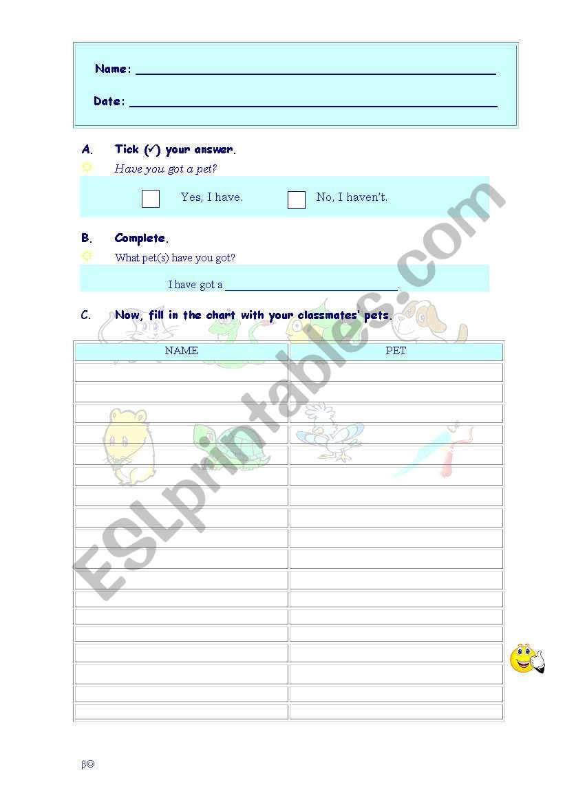 Pets  Have you got a pet? worksheet