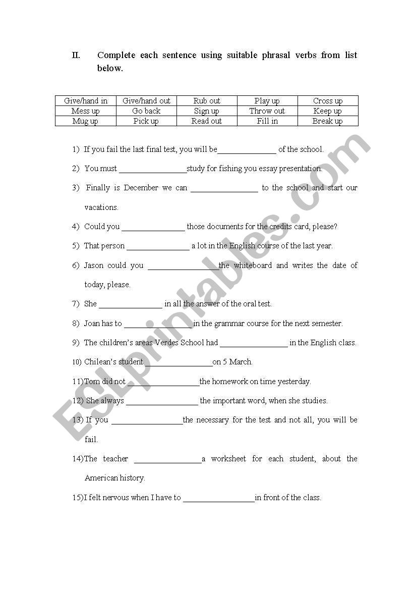 Phrasal verbs  worksheet