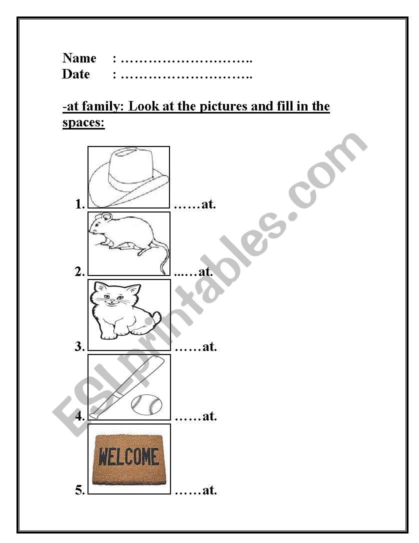 -at word family worksheet