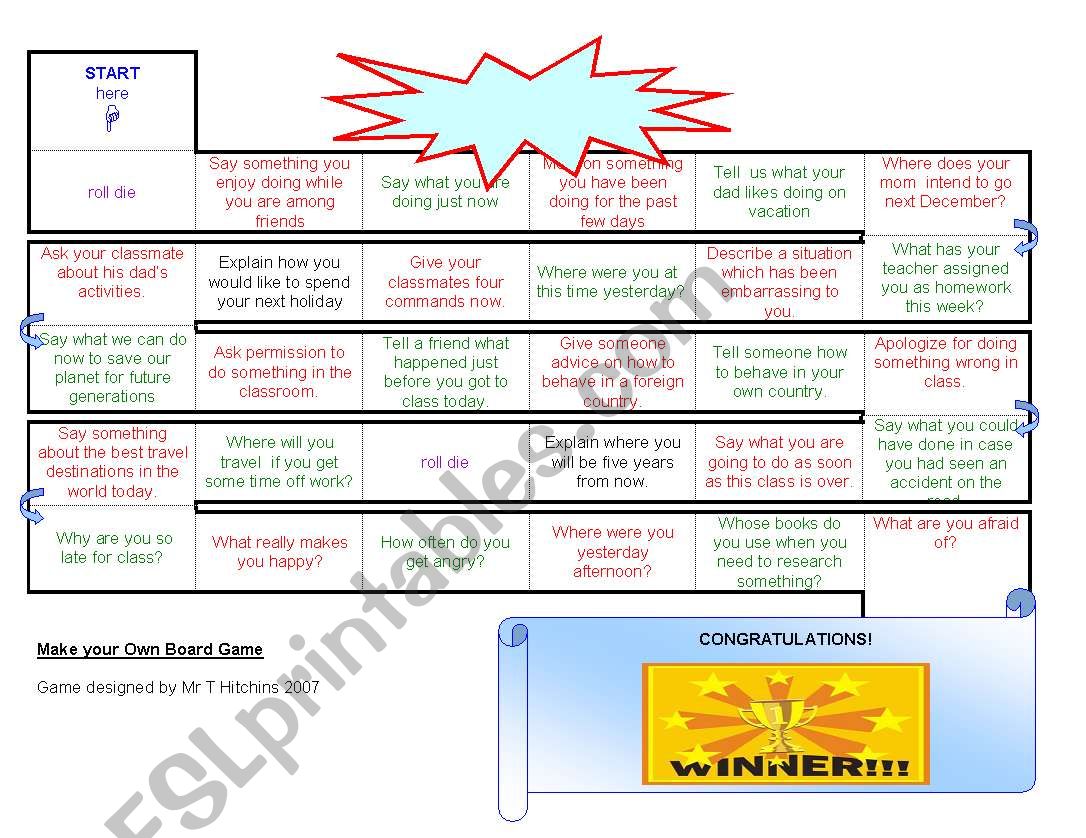 Board Game worksheet