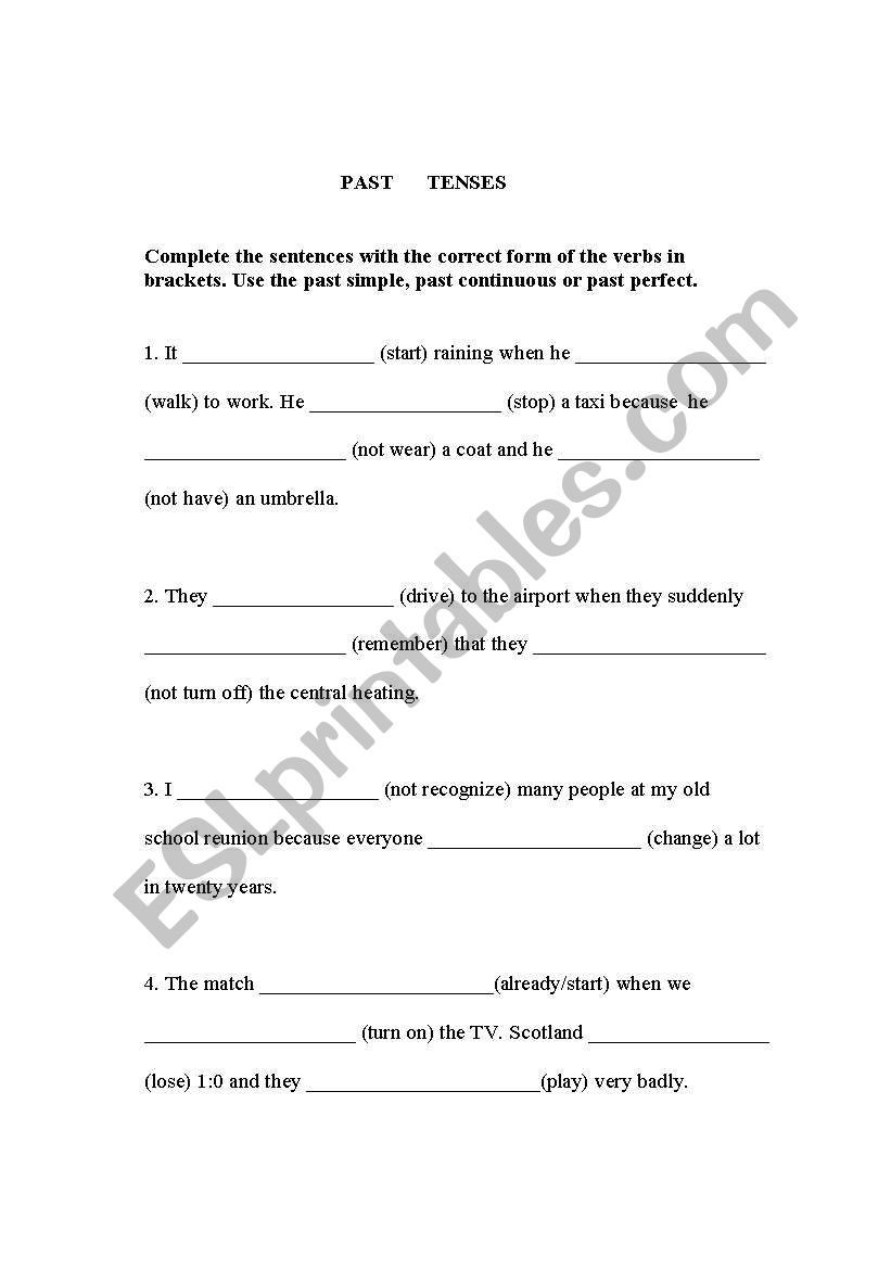 Past tenses worksheet