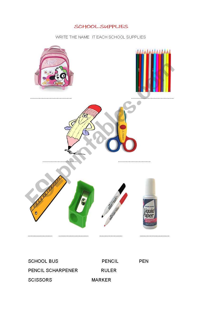 SCHOOL SUPPLIES worksheet