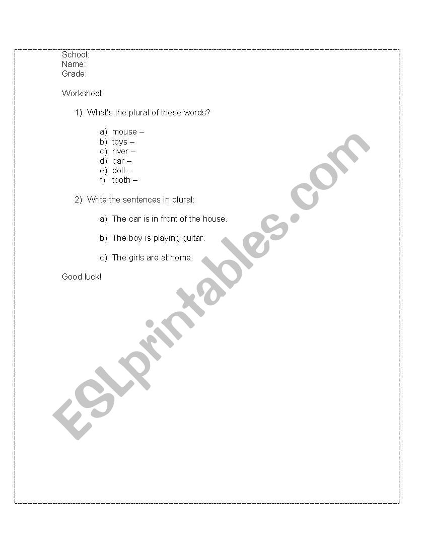 Plural worksheet