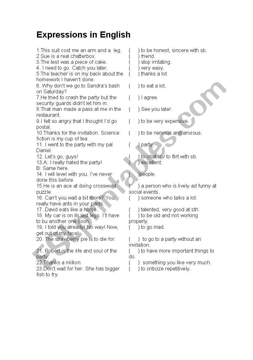 English Expressions worksheet