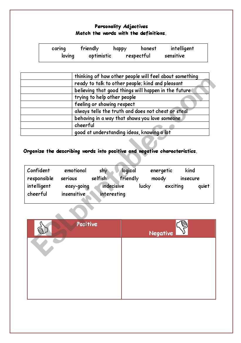 Personality adjectives. worksheet