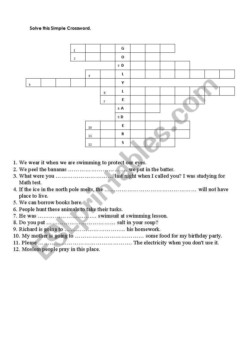 Crossword worksheet