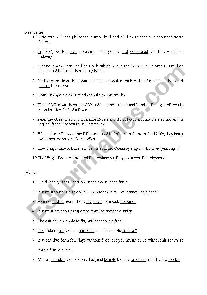 error recognition worksheet