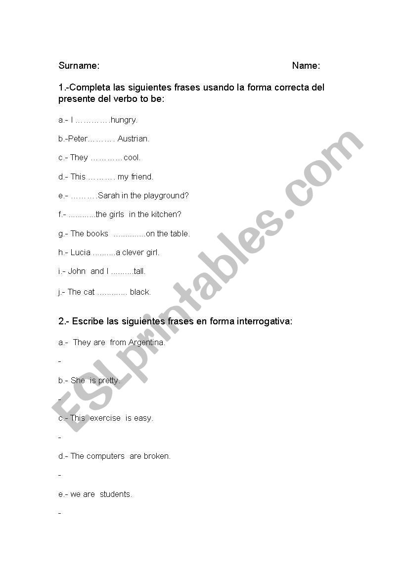 exam to be worksheet