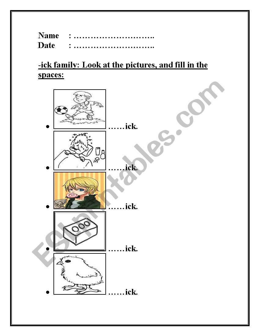 -ick family worksheet