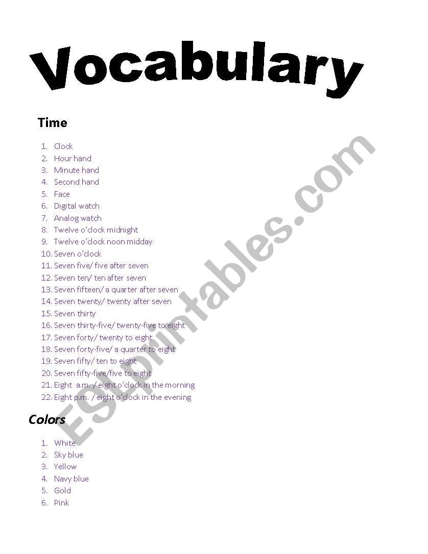 vocabulary worksheet