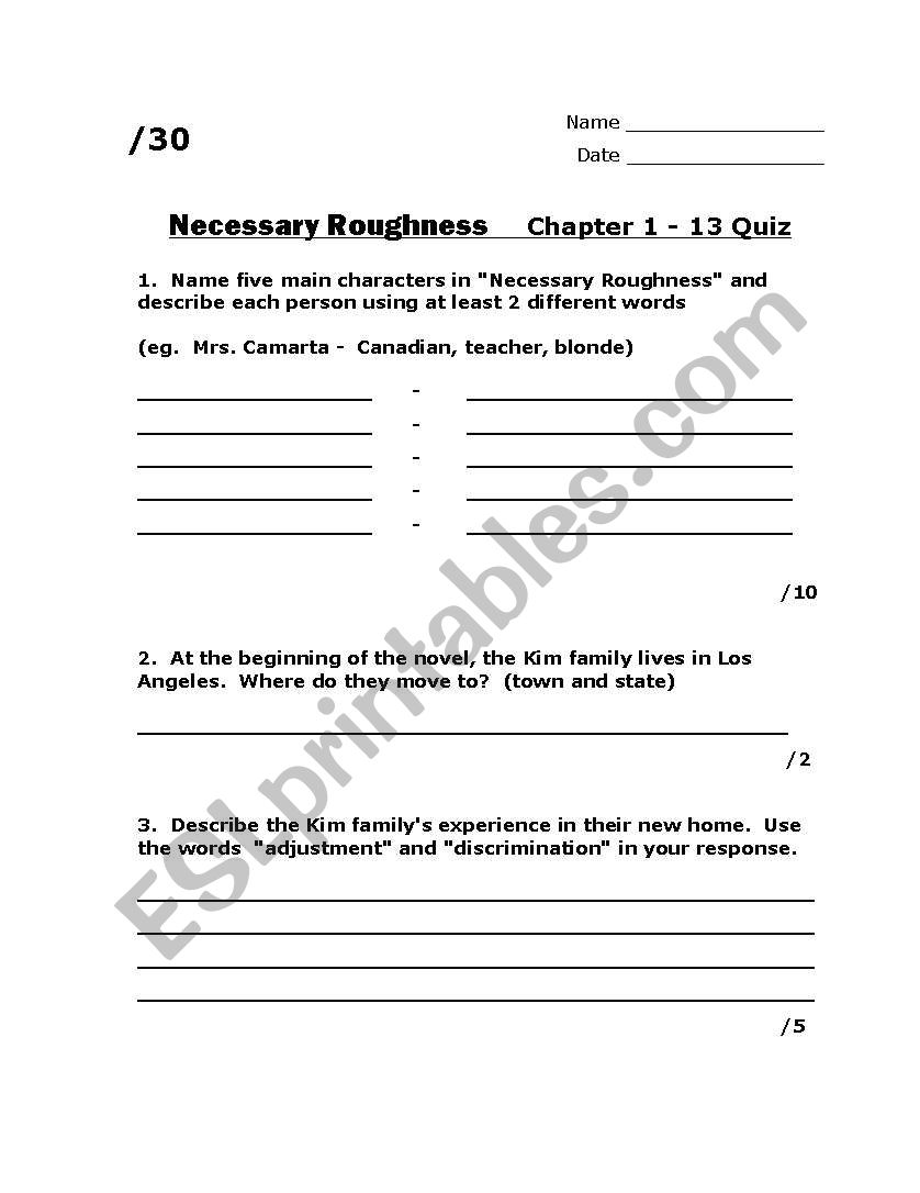 Necessary Roughness Ch. 1-13 Quiz