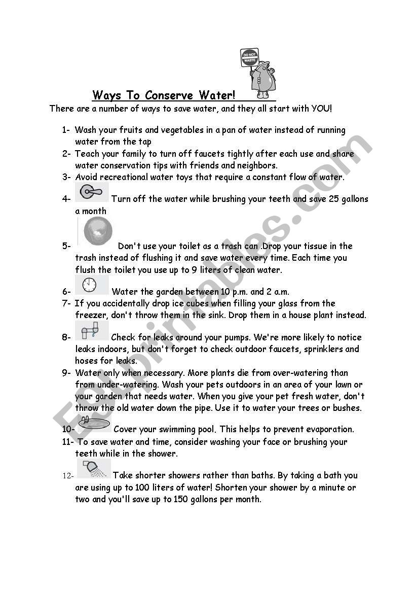 Ways To Conserve Water worksheet