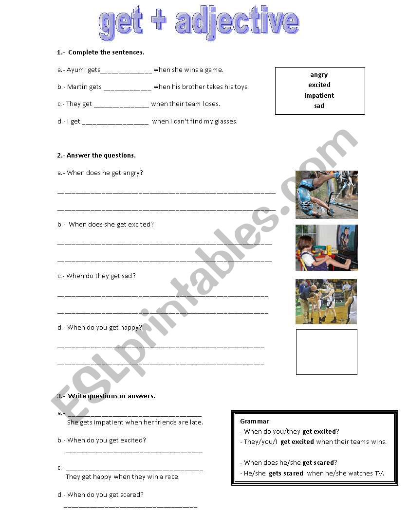 English Worksheets Get Adjective