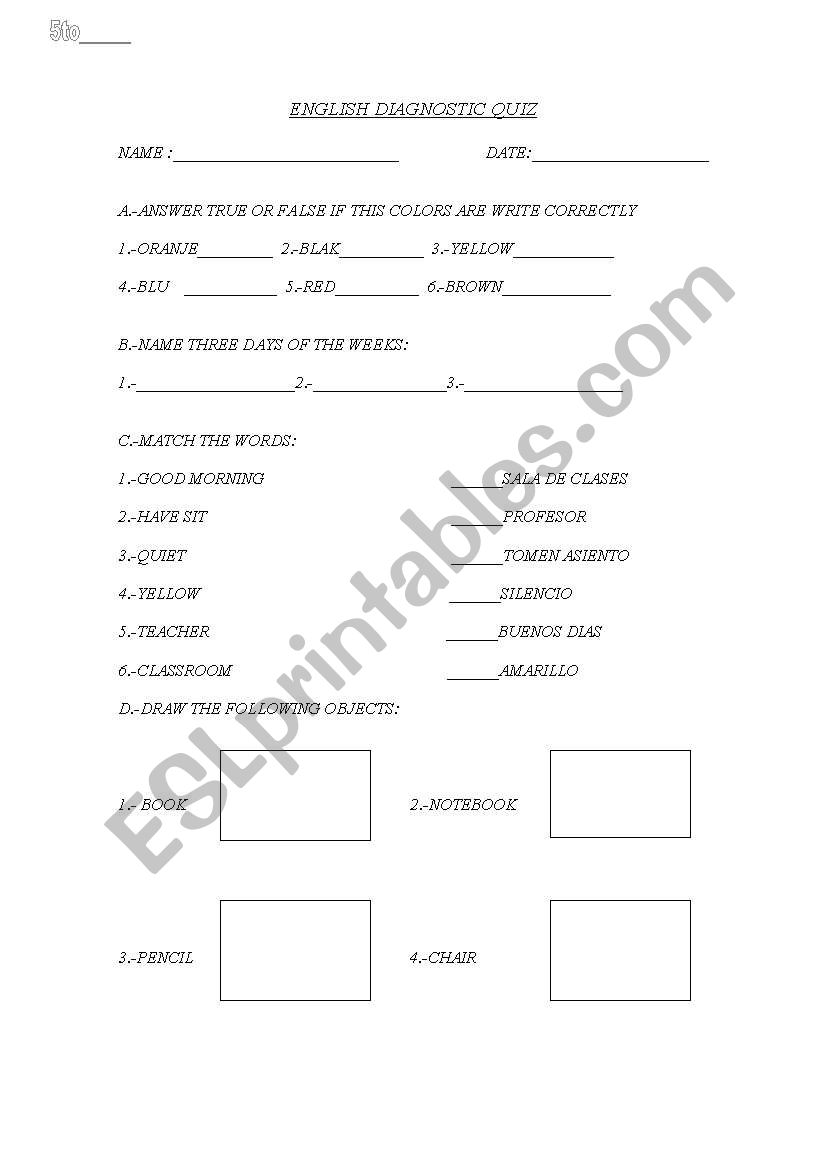 elementary grammar quiz worksheet