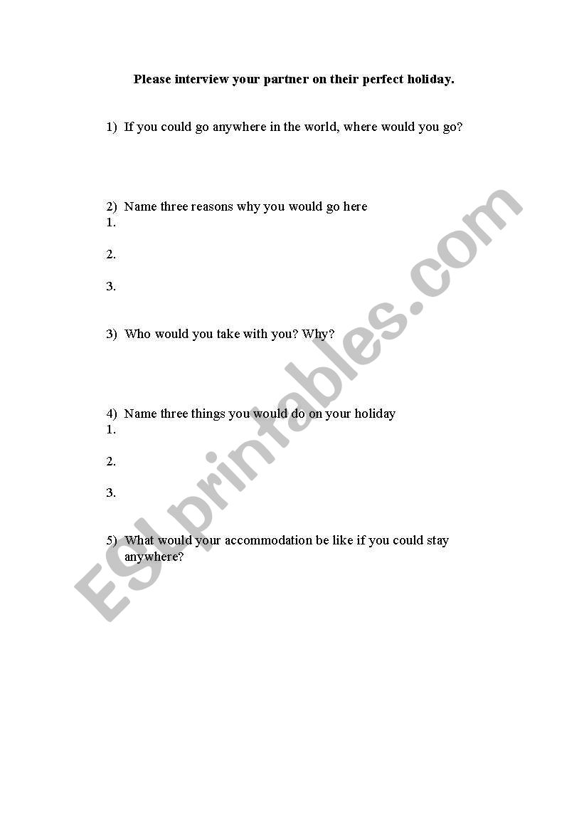 Authentic Holiday Interview Worksheet